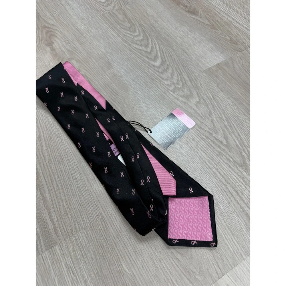 NWT Diane Katzman Real Men Wear Pink Breast Cancer Awareness Silk Tie Black Pink